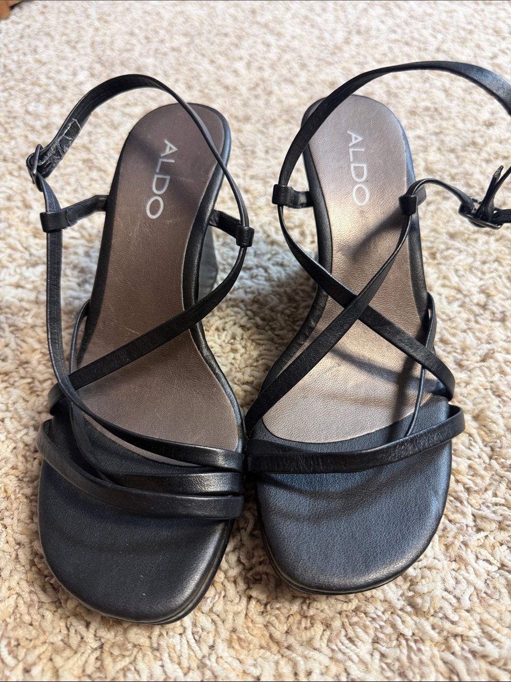 ALDO Black Strappy Cross‑Band Heel Sandals